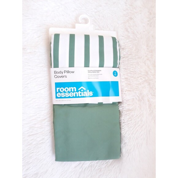 2pk Room Essentials Body Pillow Cover "GREEN & WHITE" (20"X50") ~ BRAND NEW!!! - Picture 2 of 6